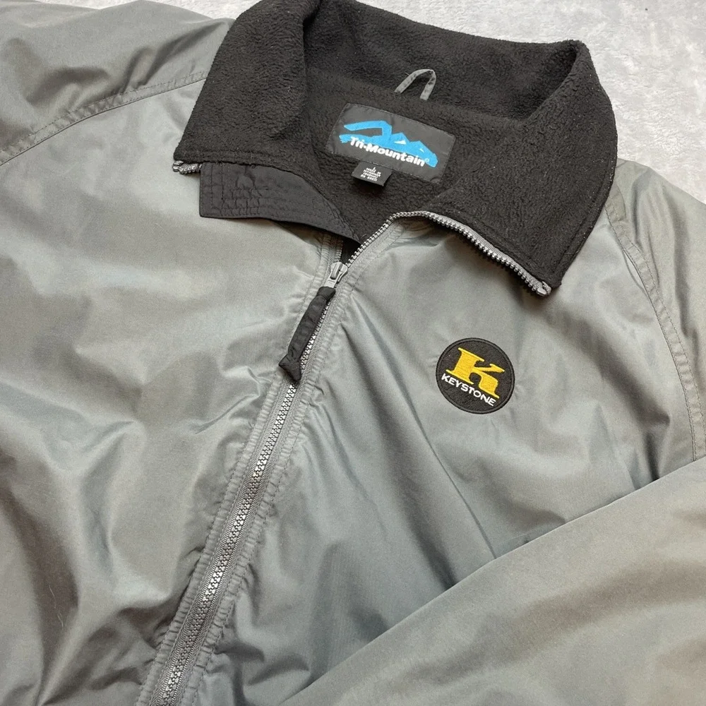 Keystone Klassic Wheels Mens Jacket‎ Sz L Gray Fleece Lined Bomber Tri Mountain